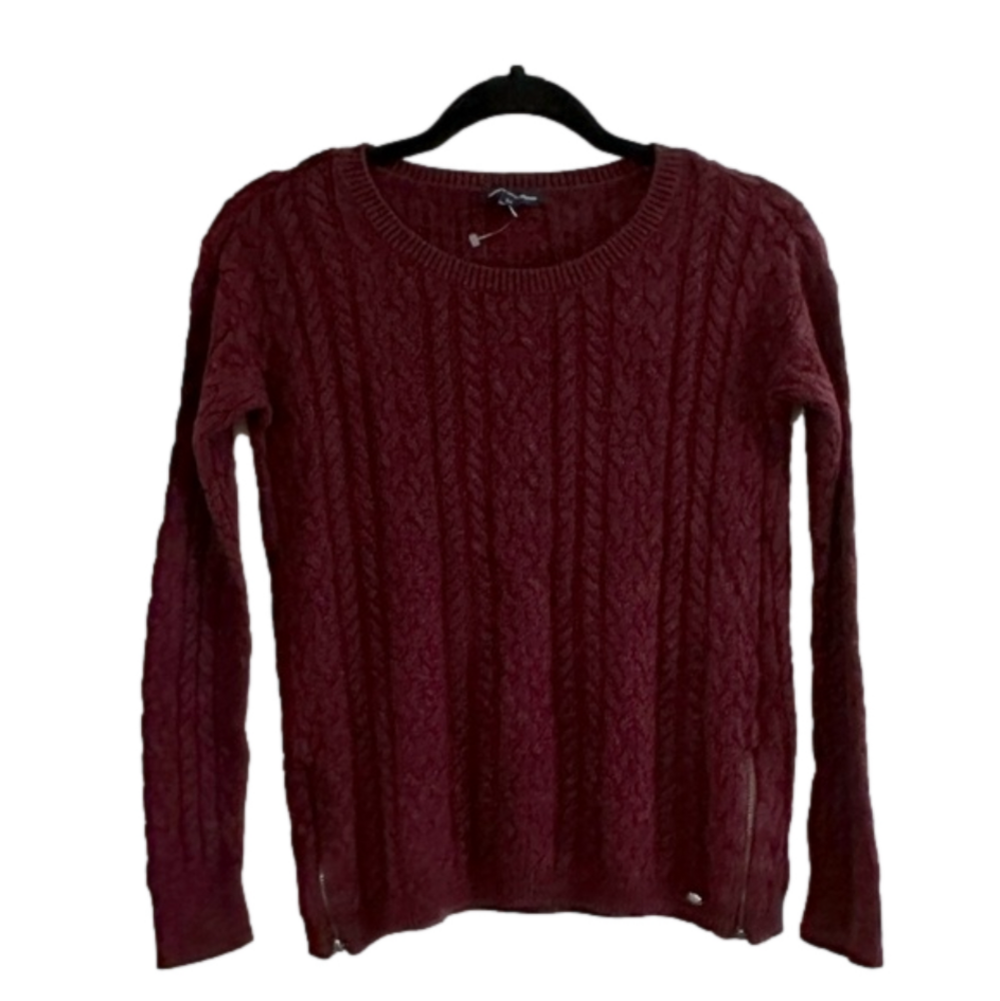 American Eagle AE Cable-Knit Light-Mid Weight Sweater Side Zips Maroon Sz Small